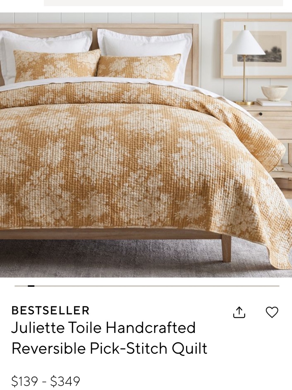 Pottery Barn Juliette Toile Reversible Pick Stitch Quilt